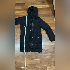 J Crew Mid Calf Puffer with Detachable Hood, Tie Waist and Lots of pockets